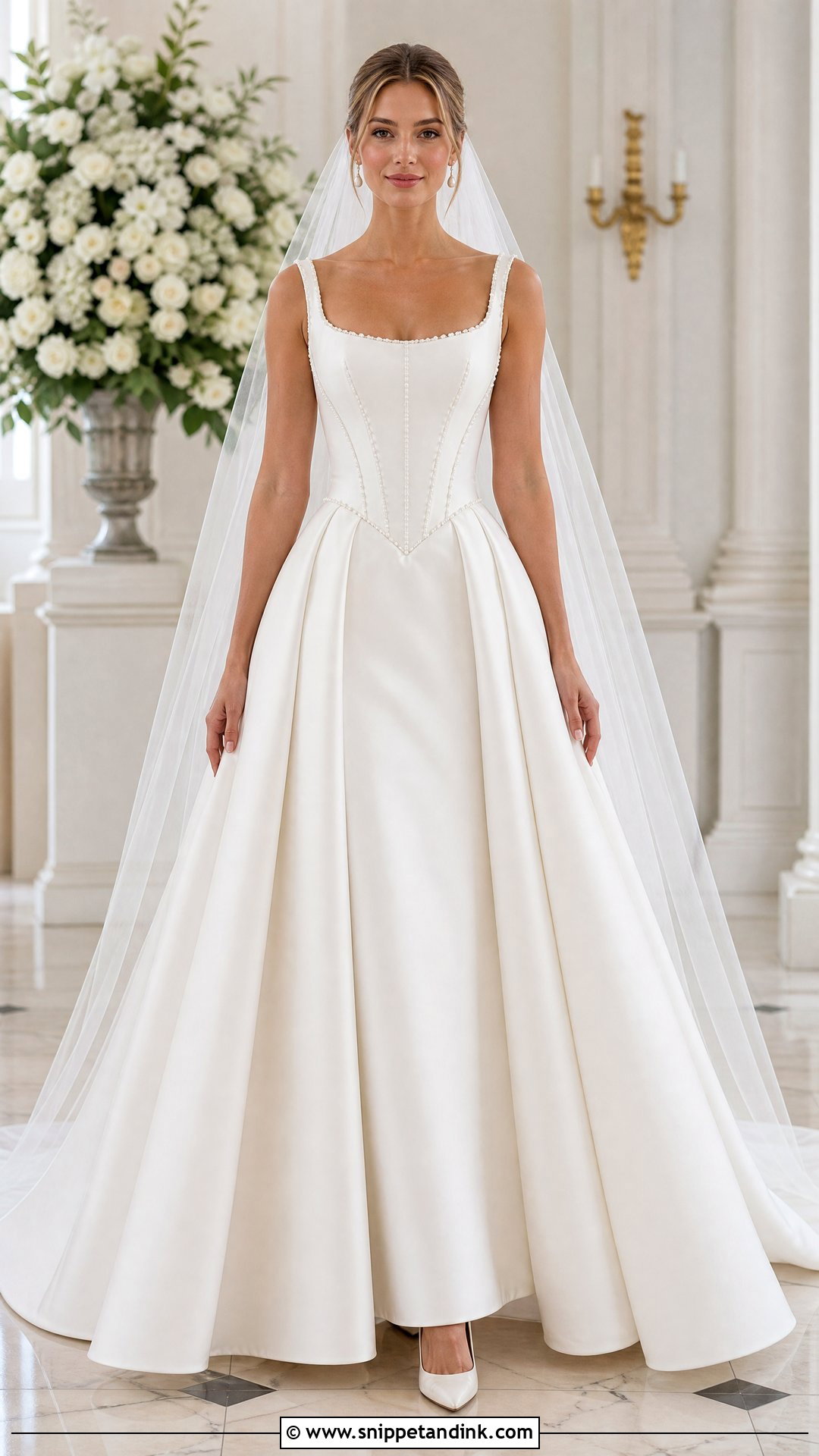 Basque Waist Wedding Dress With Sparse Pearls - Snippet and Ink - 20 Simple Wedding Dress with Pearls Ideas