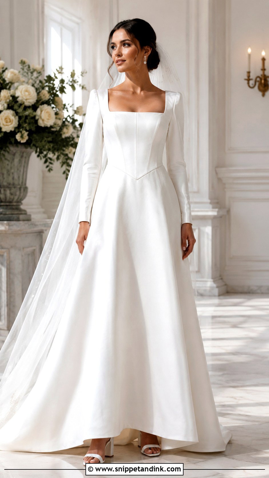 Basque Waist Wedding Dress With Square Neck And Sleeves - Snippet and Ink - 25 Basque Waist Wedding Dress with Sleeves