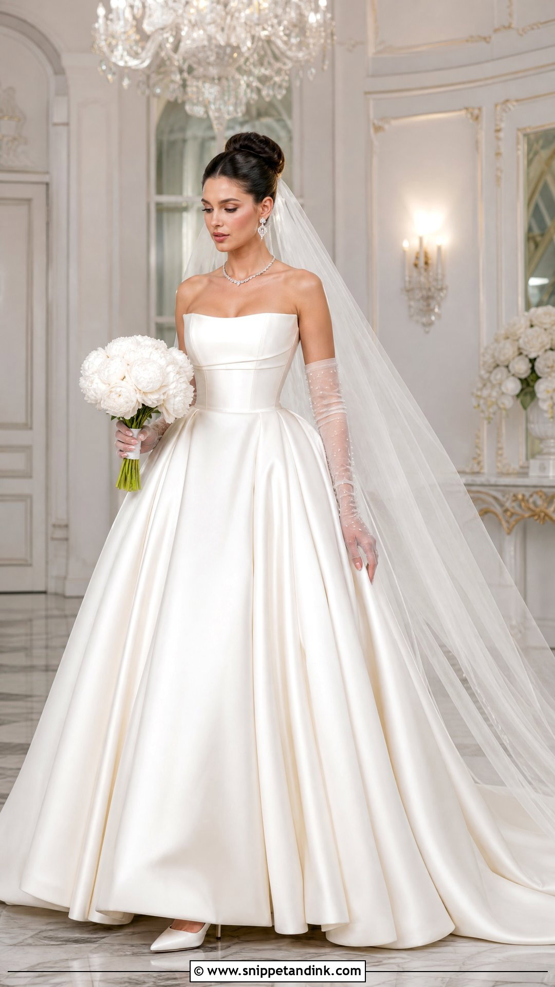 Basque Waist Wedding Dress With Tulle Gloves - Snippet and Ink - 20 Wedding Dress and Gloves Ideas