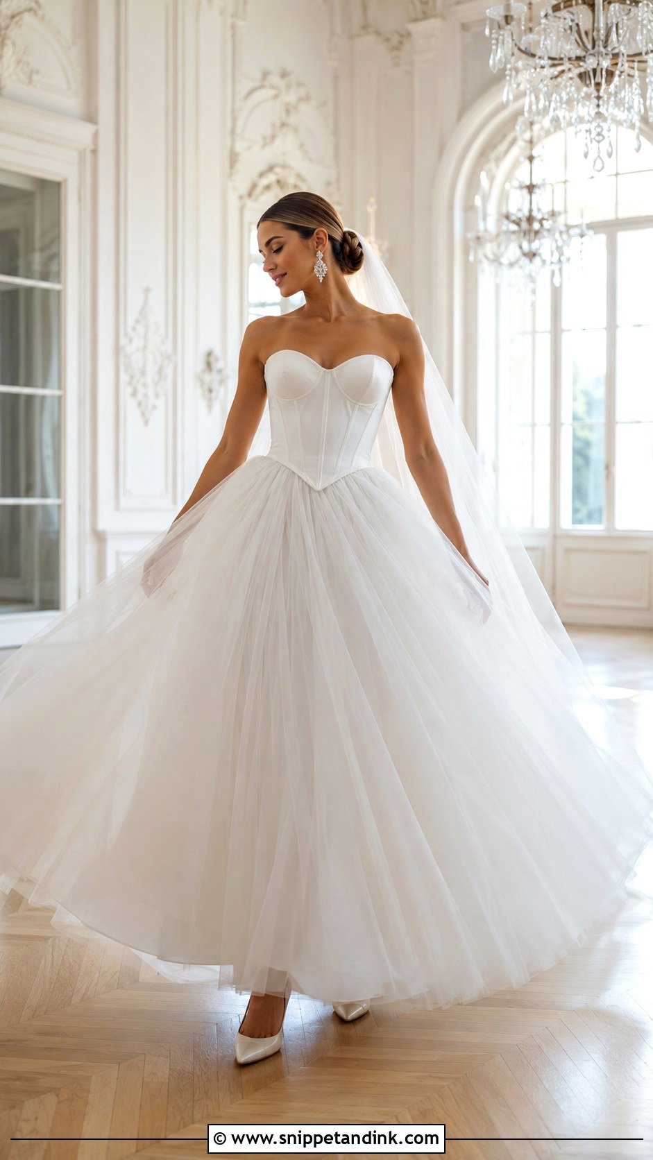 Basque Waist Wedding Dress With Tulle Skirt - Snippet and Ink - 20 Basque Waist Wedding Ideas