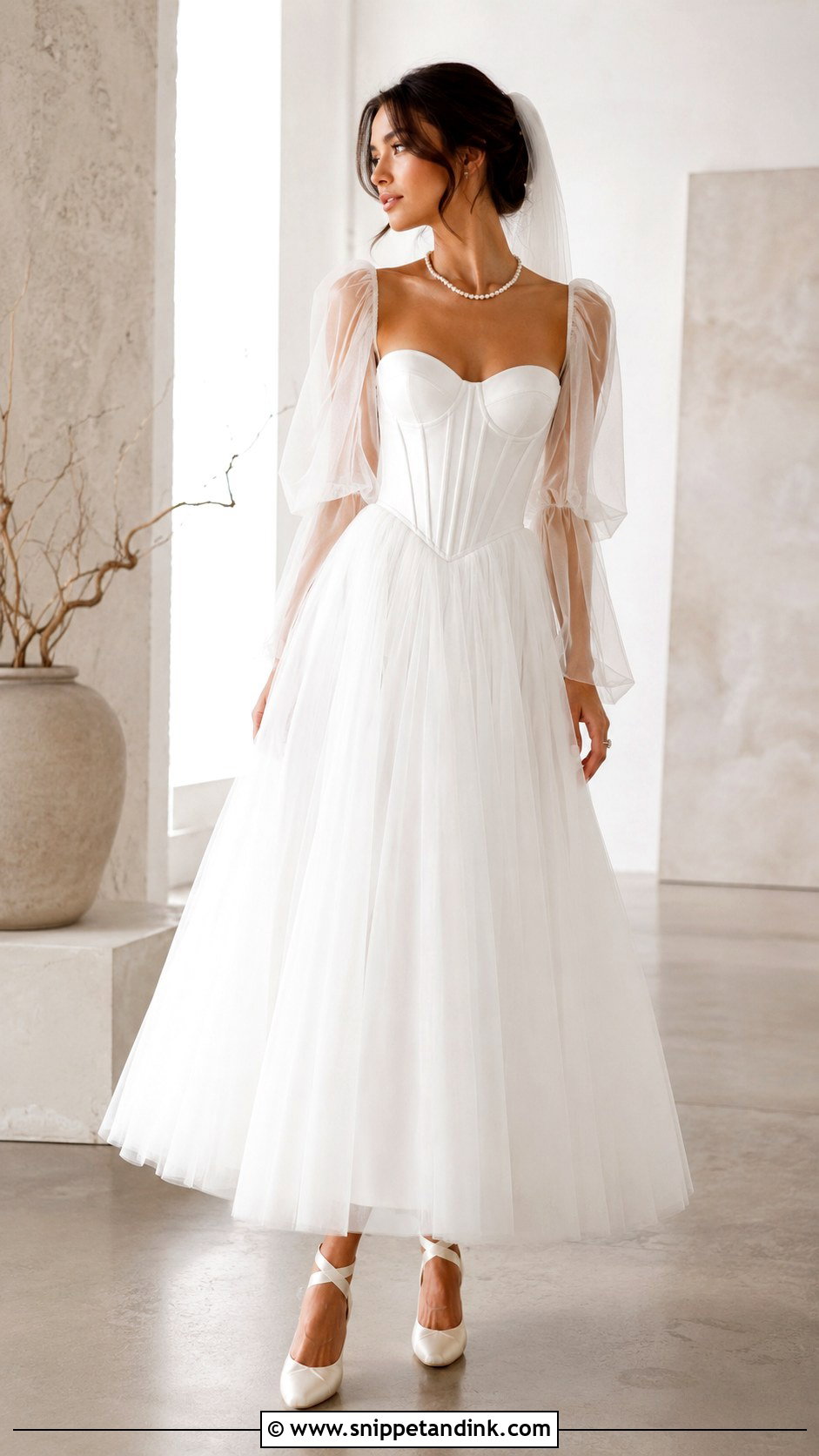 Basque Waist Wedding Dress With Tulle Sleeves - Snippet and Ink - 25 Basque Waist Wedding Dress with Sleeves