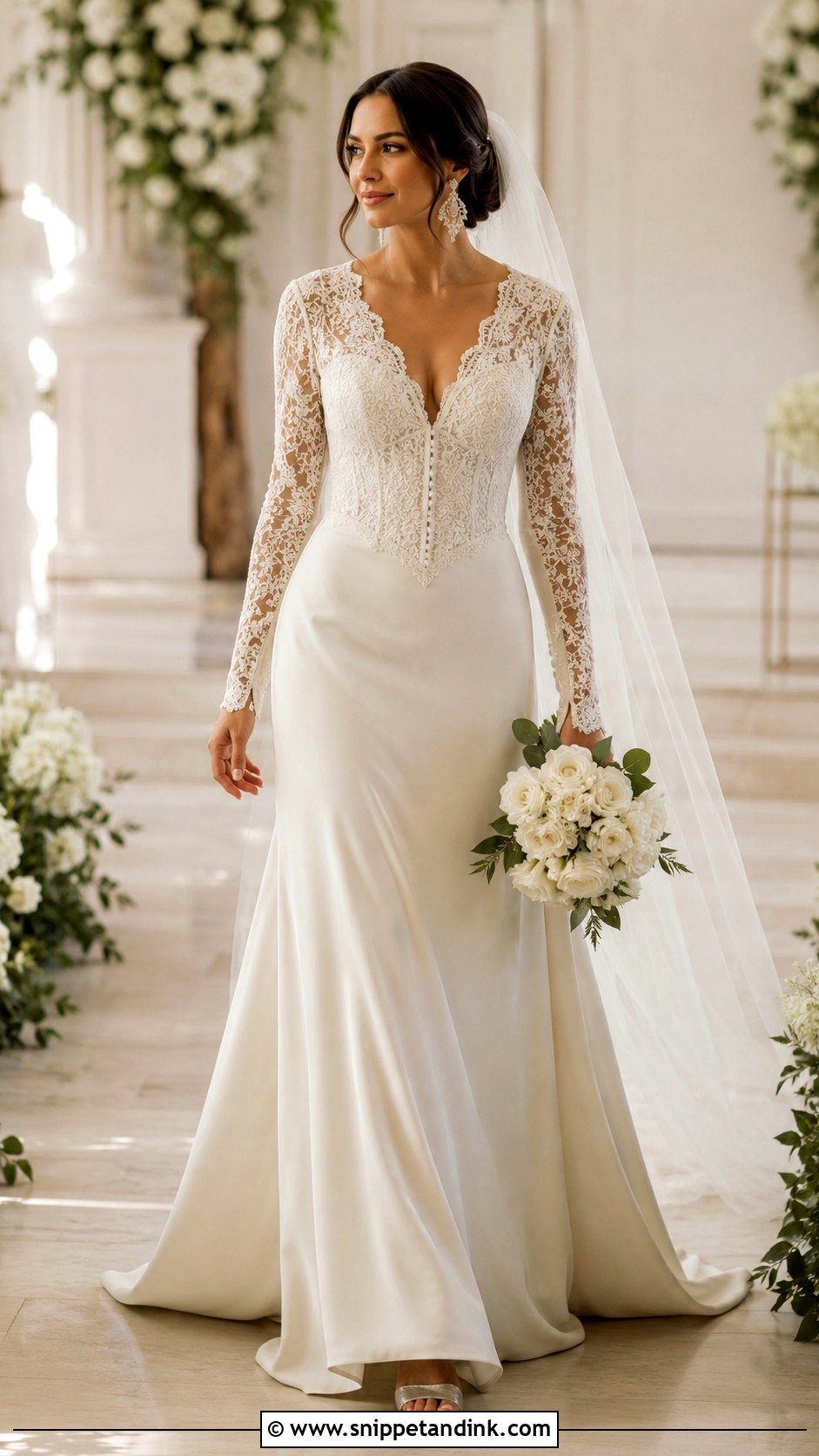 Basque Waist Wedding Dress With V Neck And Sleeves - Snippet and Ink - 25 Basque Waist Wedding Dress with Sleeves