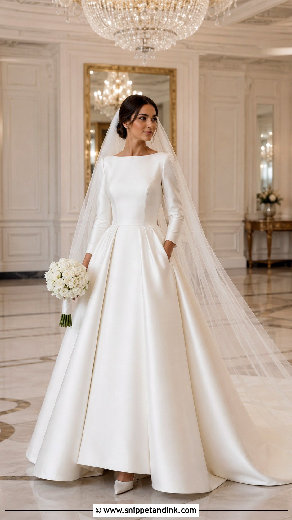 Bateau Mikado Long Sleeve Ball Gown - Snippet and Ink - 20 Long Sleeve Minimalist Wedding Dress Ideas