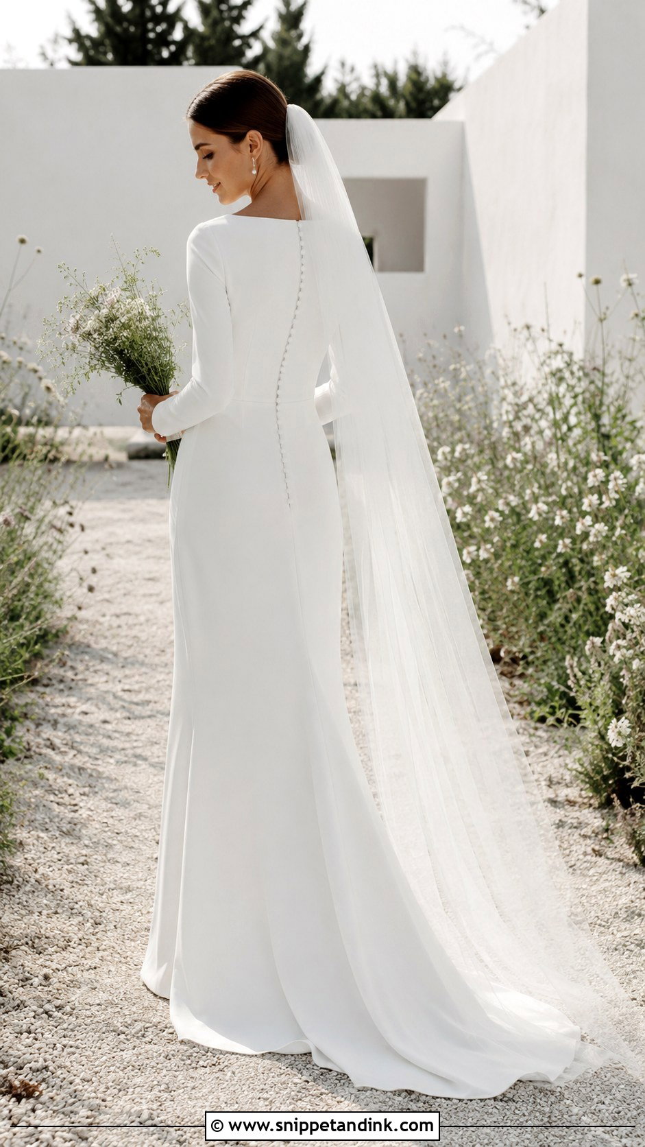 Bateau Neck Crepe Boho Modest Wedding Dress - Snippet and Ink - 20 Boho Modest Wedding Dress Ideas