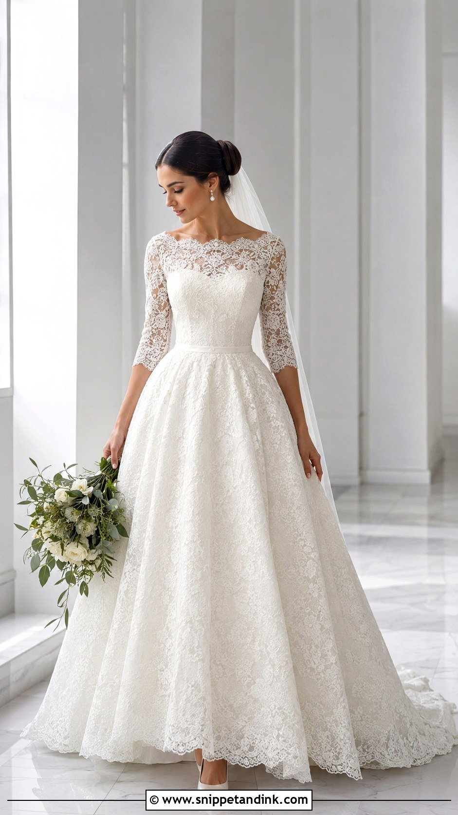 Bateau Neck Lace Princess Wedding Dress - Snippet and Ink - 20 Lace Princess Wedding Dresses