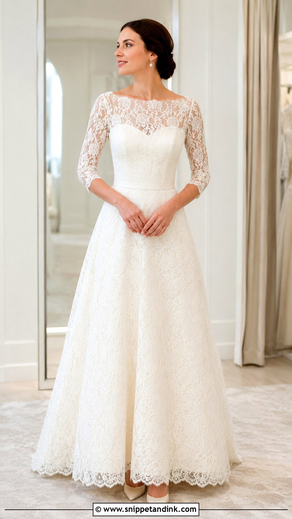 Bateau Neck Lace Wedding Dress - Snippet and Ink - 25 Modest Lace Wedding Dresses