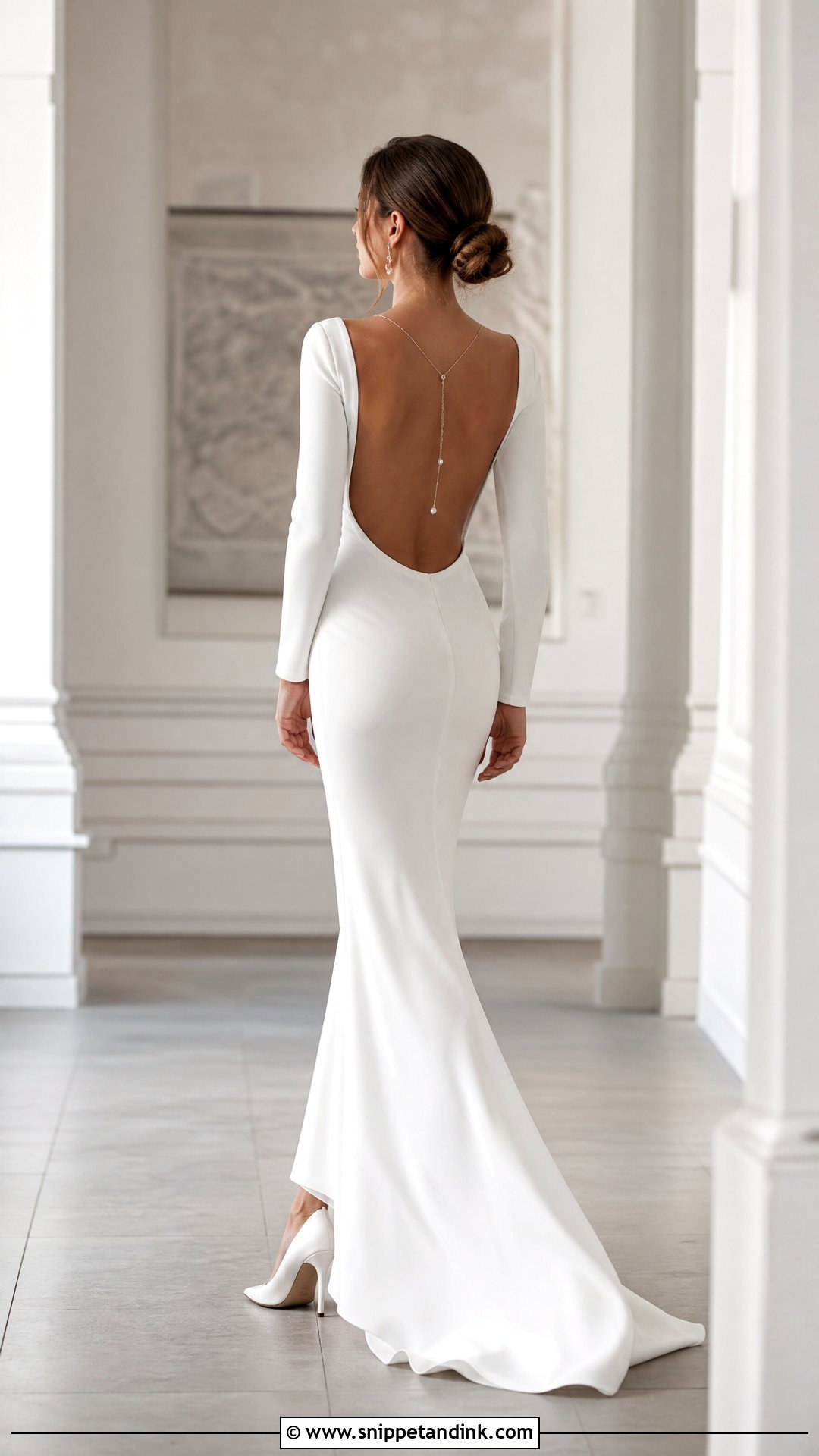 Bateau Neck Long Sleeve Backless Wedding Dress - Snippet and Ink - 25 Long Sleeve Backless Wedding Dress Ideas