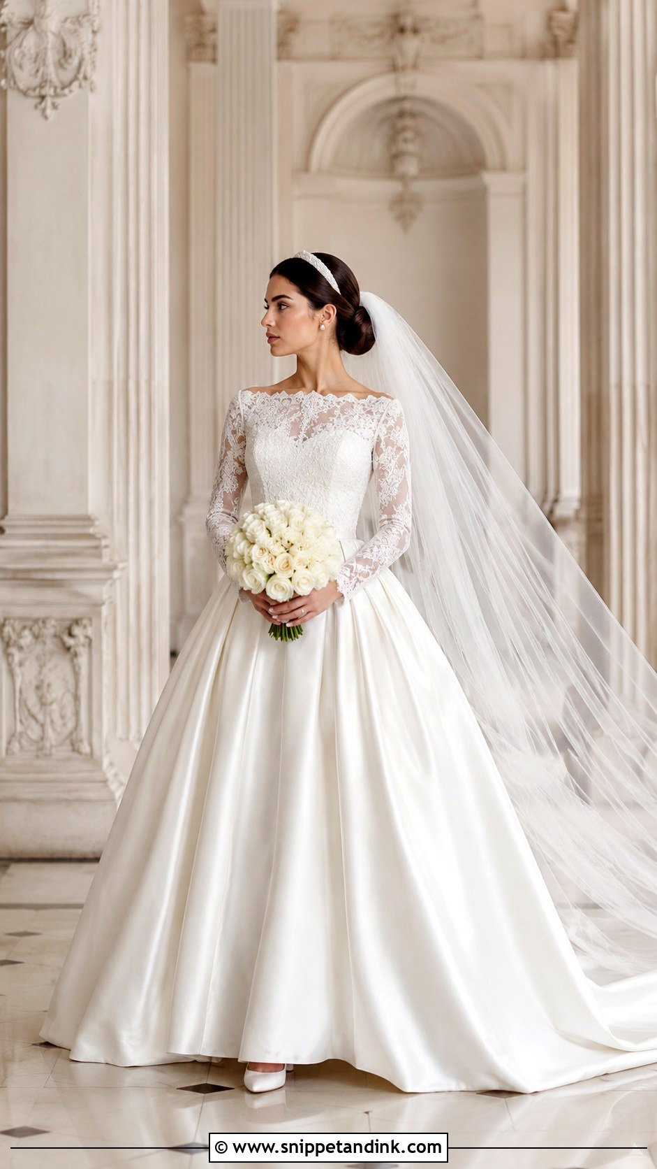 Bateau Neck Long Sleeve Lace Wedding Dress Ballgown - Snippet and Ink - 20 Long Sleeve Lace Wedding Dress Ballgown Ideas