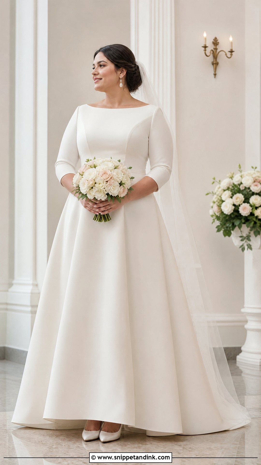 Bateau Neck Modest Plus Size Wedding Gown - Snippet and Ink - 20 Plus Size Wedding Gowns with Sleeves