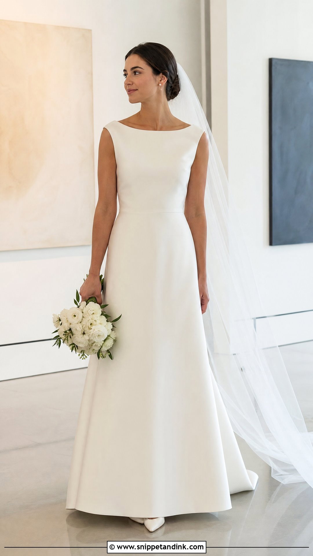 Bateau Neck Satin A Line Wedding Dress - Snippet and Ink - 20 Wedding Dresses for Pear Shape