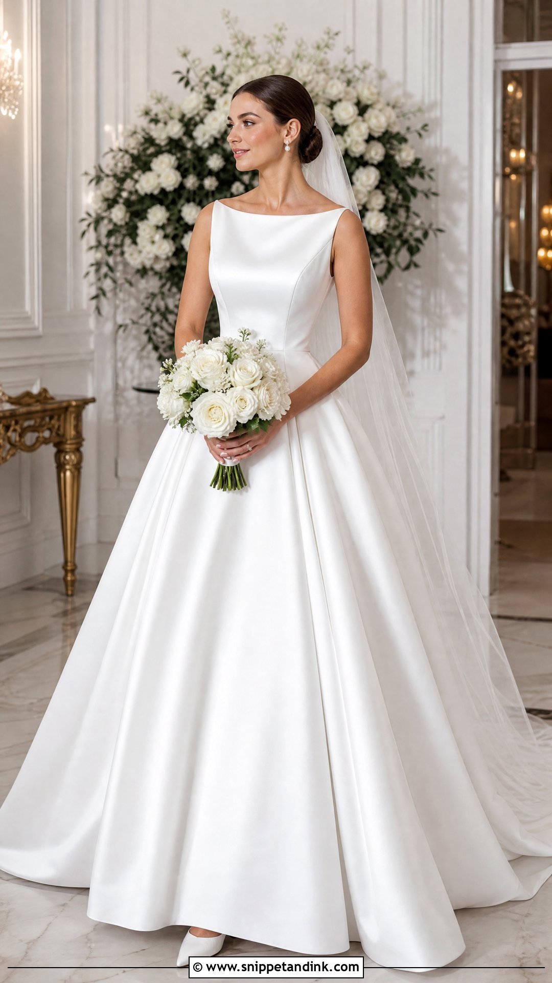 Bateau Neck Satin Ball Gown Wedding Dress - Snippet and Ink - 25 Satin Ball Gown Wedding Dress Ideas