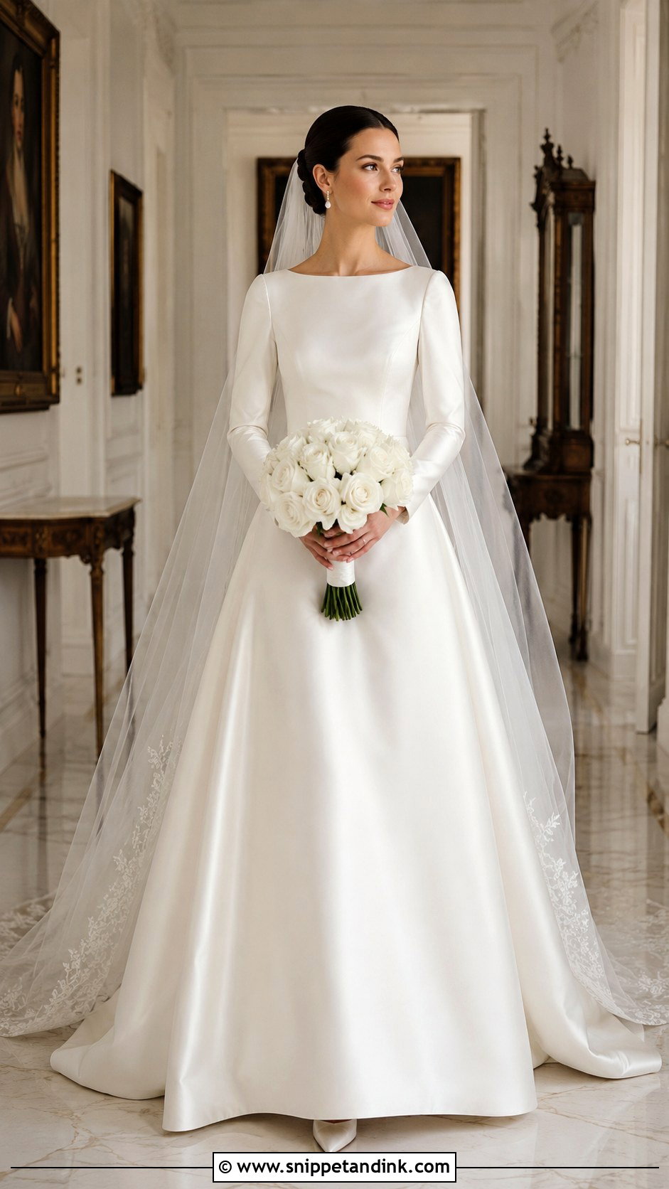Bateau Neck Satin Long Sleeve Wedding Dress - Snippet and Ink - 20 Classy Simple Long Sleeve Wedding Dress Ideas