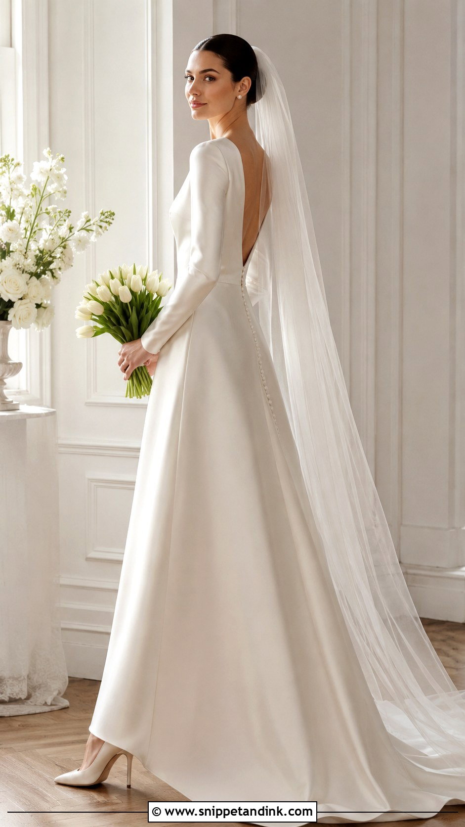 Bateau Neck Satin Long Sleeve Wedding Dress - Snippet and Ink - 20 Classic Long Sleeve Wedding Dress Ideas