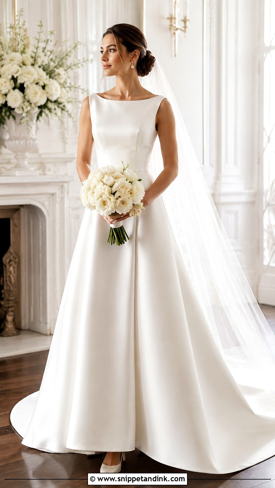 Bateau Neck Satin Wedding Dress - Snippet and Ink - 25 Classic Satin Wedding Dress Ideas