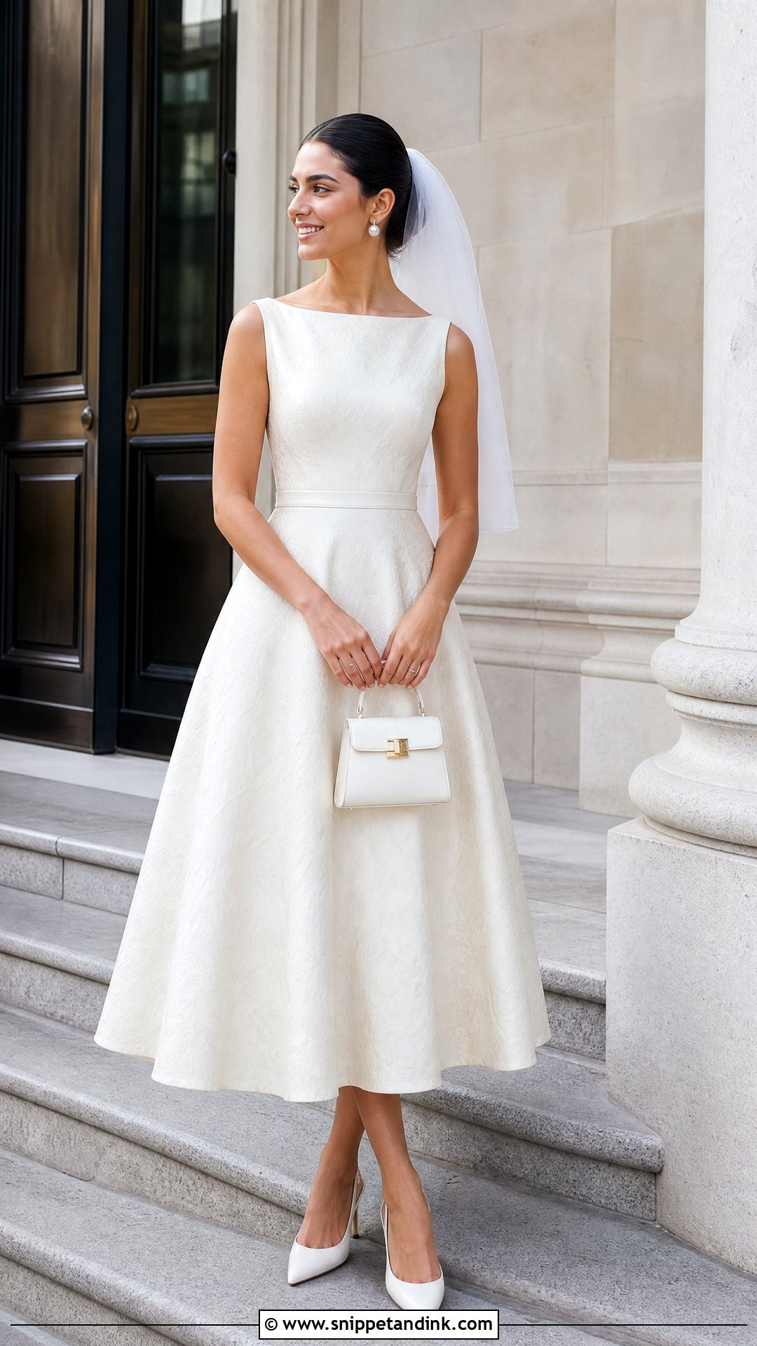Bateau Neck Tea Length Wedding Dress - Snippet and Ink - 20 Wedding Dress for Pear Shape Ideas