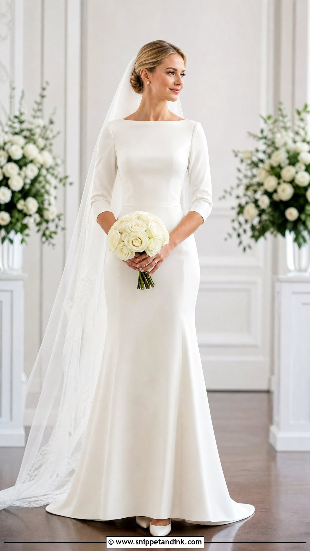 Bateau Neck Wedding Dress With Chapel Veil - Snippet and Ink - 20 Simple Traditional Wedding Dress Ideas