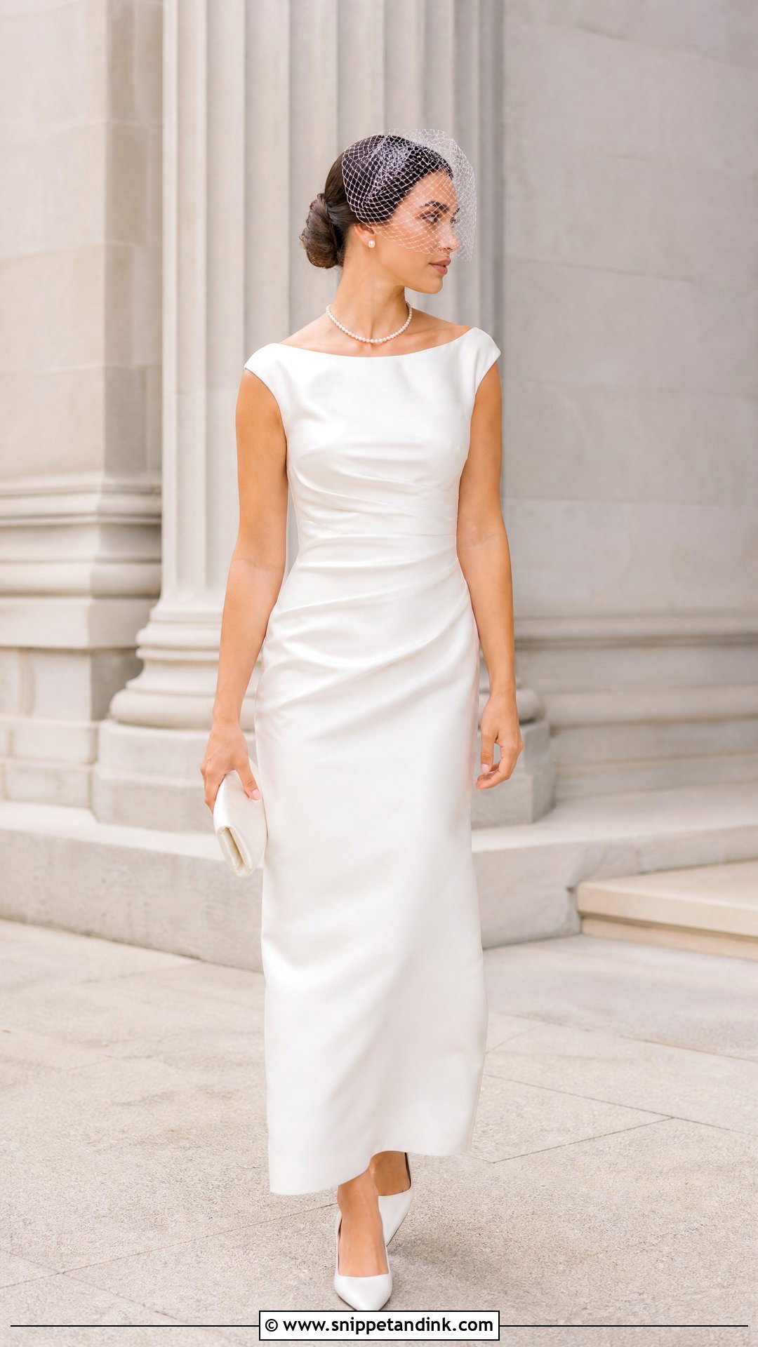 Bateau Neck Wedding Dress With Short Pearl Necklace - Snippet and Ink - 20 Wedding Dress with Pearl Necklace Ideas