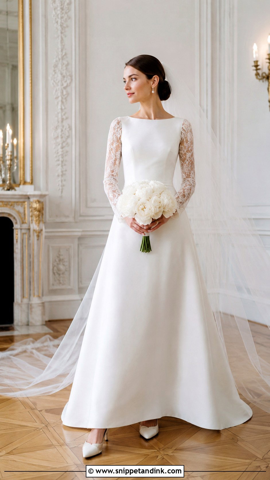 Bateau Neck Wedding Dress With Sleeves - Snippet and Ink - 20 Grace Kelly Inspired Wedding Dress Ideas