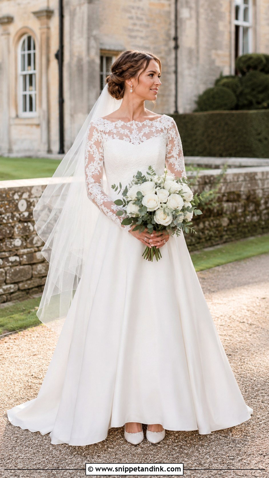Bateau Neckline A Line Wedding Dress With Lace Sleeves - Snippet and Ink - 20 Bateau Neckline Wedding Dress Ideas