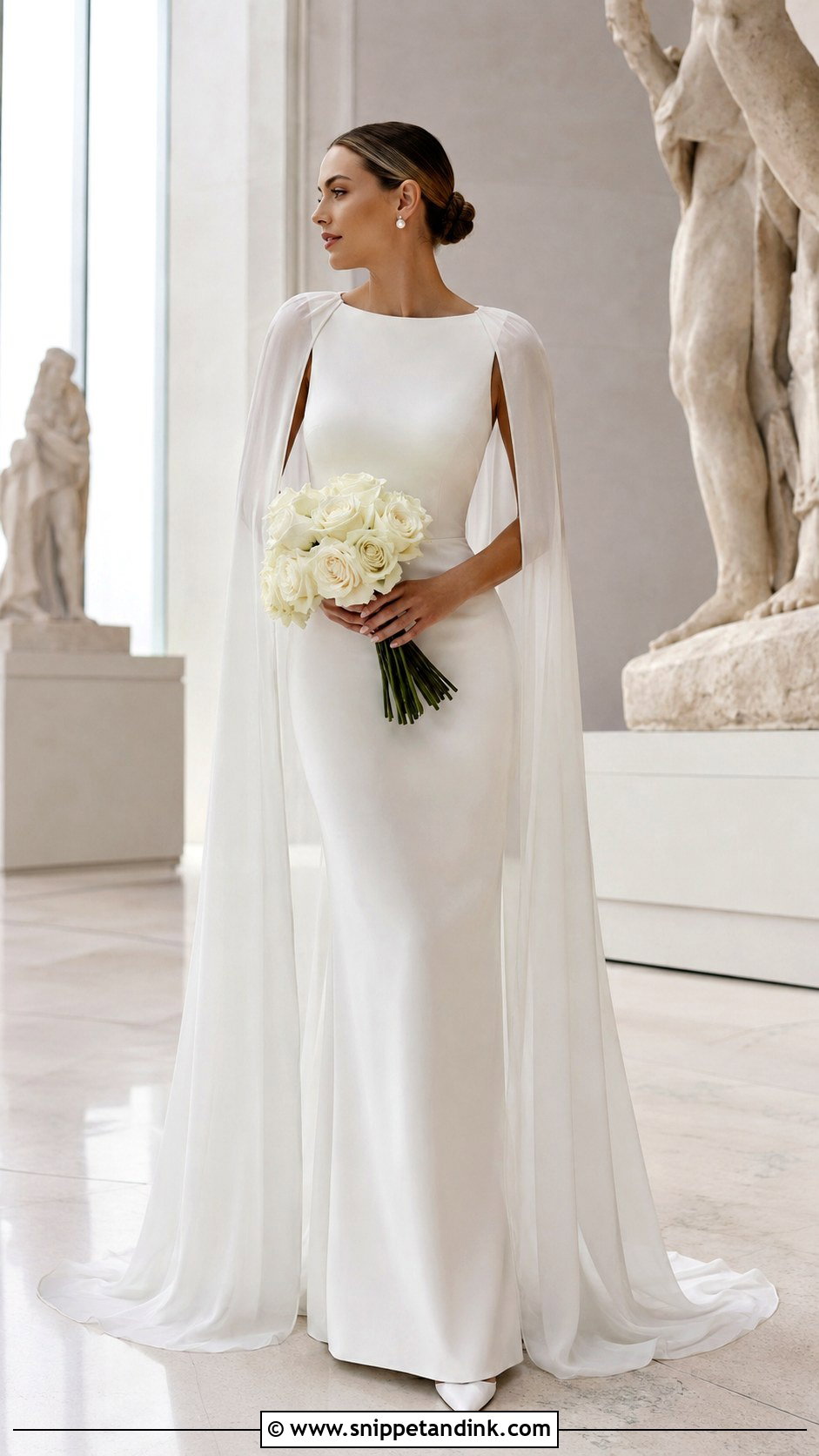 Bateau Neckline Wedding Dress With Detachable Cape - Snippet and Ink - 20 Bateau Neckline Wedding Dress Ideas