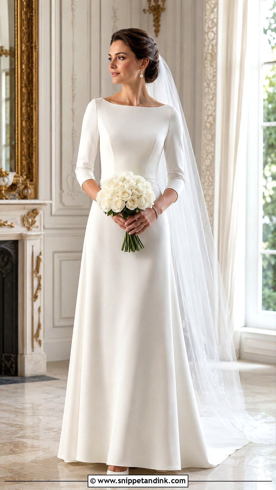 Bateau Neckline Wedding Dress With Three Quarter Sleeves - Snippet and Ink - 20 Bateau Neckline Wedding Dress Ideas