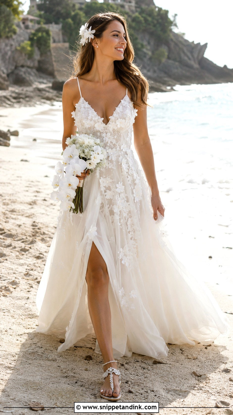 Beach 3D Flower Wedding Dress - Snippet and Ink - 20 3D Flower Wedding Dress Ideas