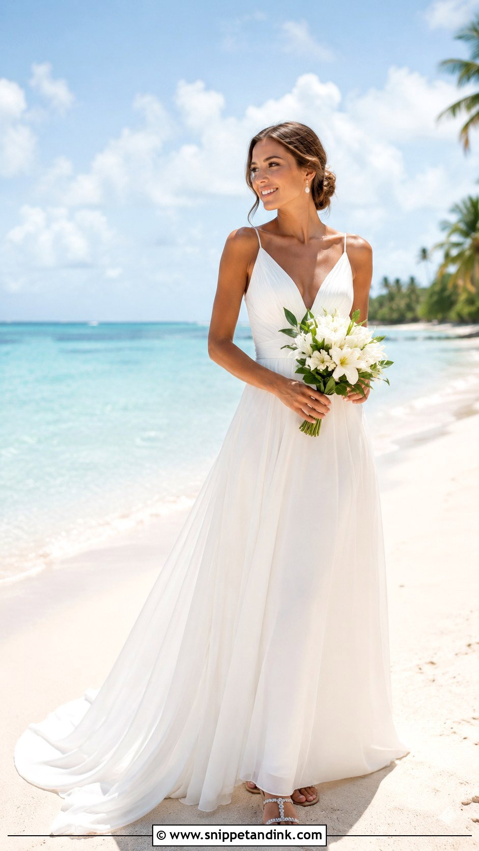 Beach A Line Wedding Dress With Flat Sandals - Snippet and Ink - 20 A Shape Wedding Dress Ideas