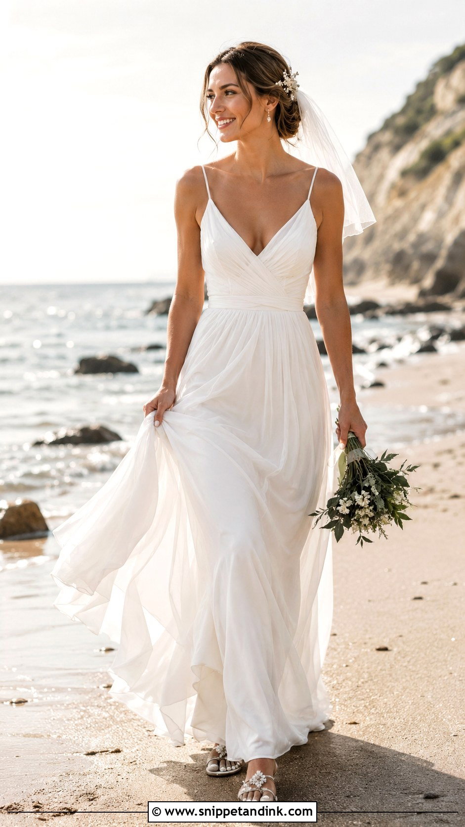 Beach Bridal Dress With Flat Sandals - Snippet and Ink - 20 Bridal Clothes Ideas