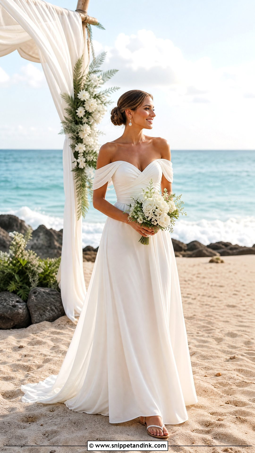 Beach Bride Off Shoulder Dress - Snippet and Ink - 25 Beach Bride Dress Ideas