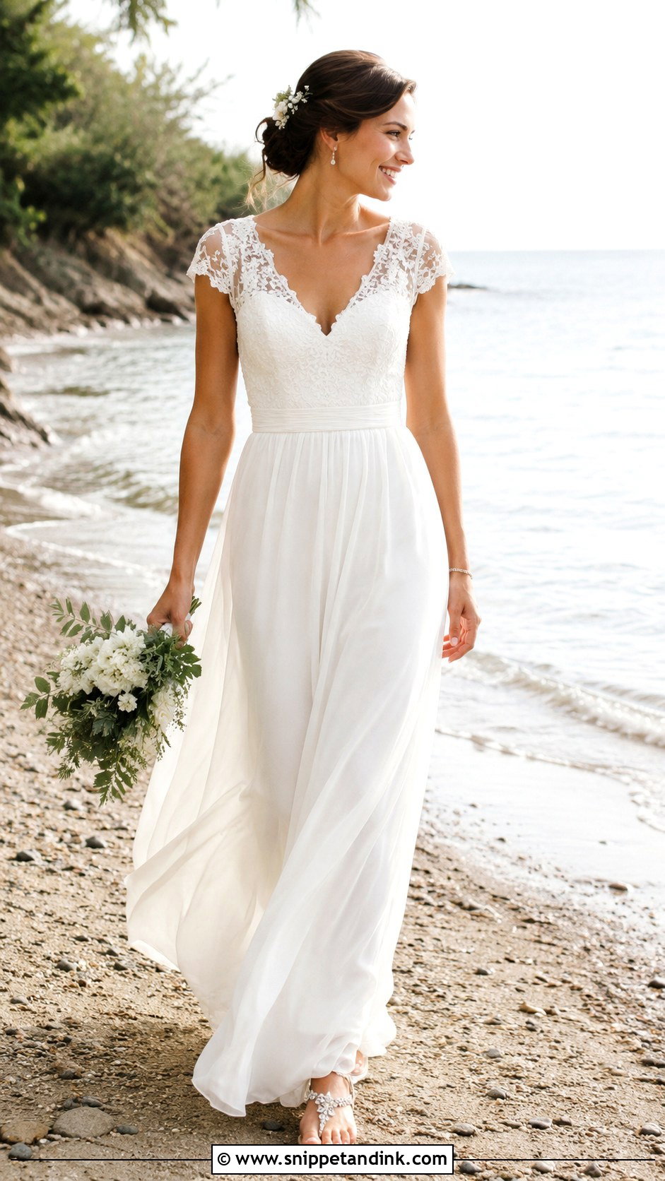Beach Cap Sleeve Wedding Dress - Snippet and Ink - 20 Capped Sleeve Wedding Dress Ideas
