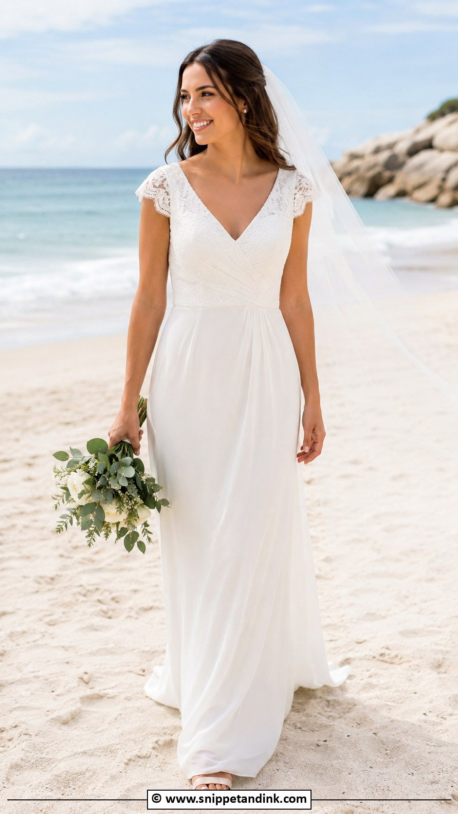 Beach Cap Sleeve Wedding Dress - Snippet and Ink - 30 Cap Sleeve Wedding Dress Ideas