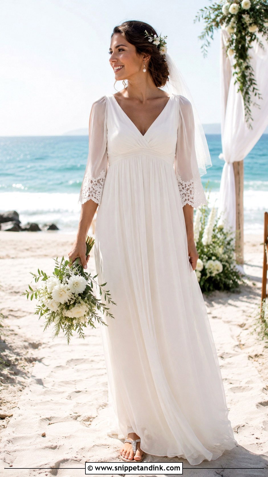 Beach Chiffon 34 Sleeve Wedding Dress - Snippet and Ink - 20 34 Sleeve Wedding Dress Ideas