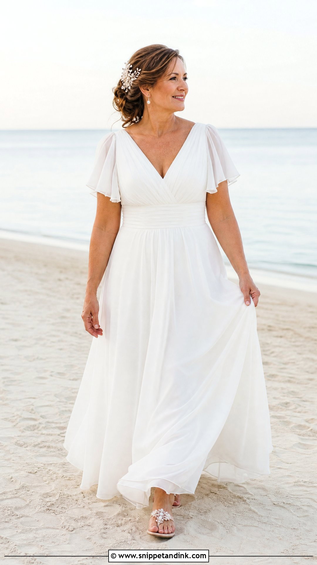 Beach Chiffon Wedding Dress With Flutter Sleeves - Snippet and Ink - 20 Wedding Dresses for 50 Year Olds Brides