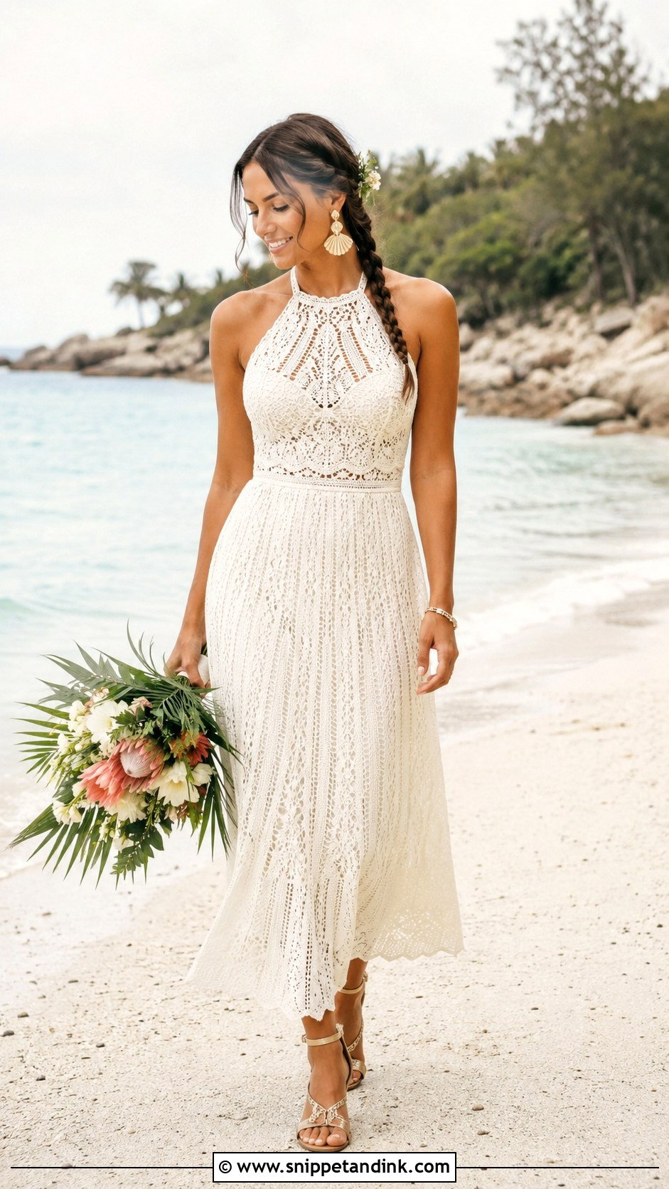 Beach Crochet Wedding Dress With Halter Neck - Snippet and Ink - 20 DIY Crochet Wedding Dress Ideas