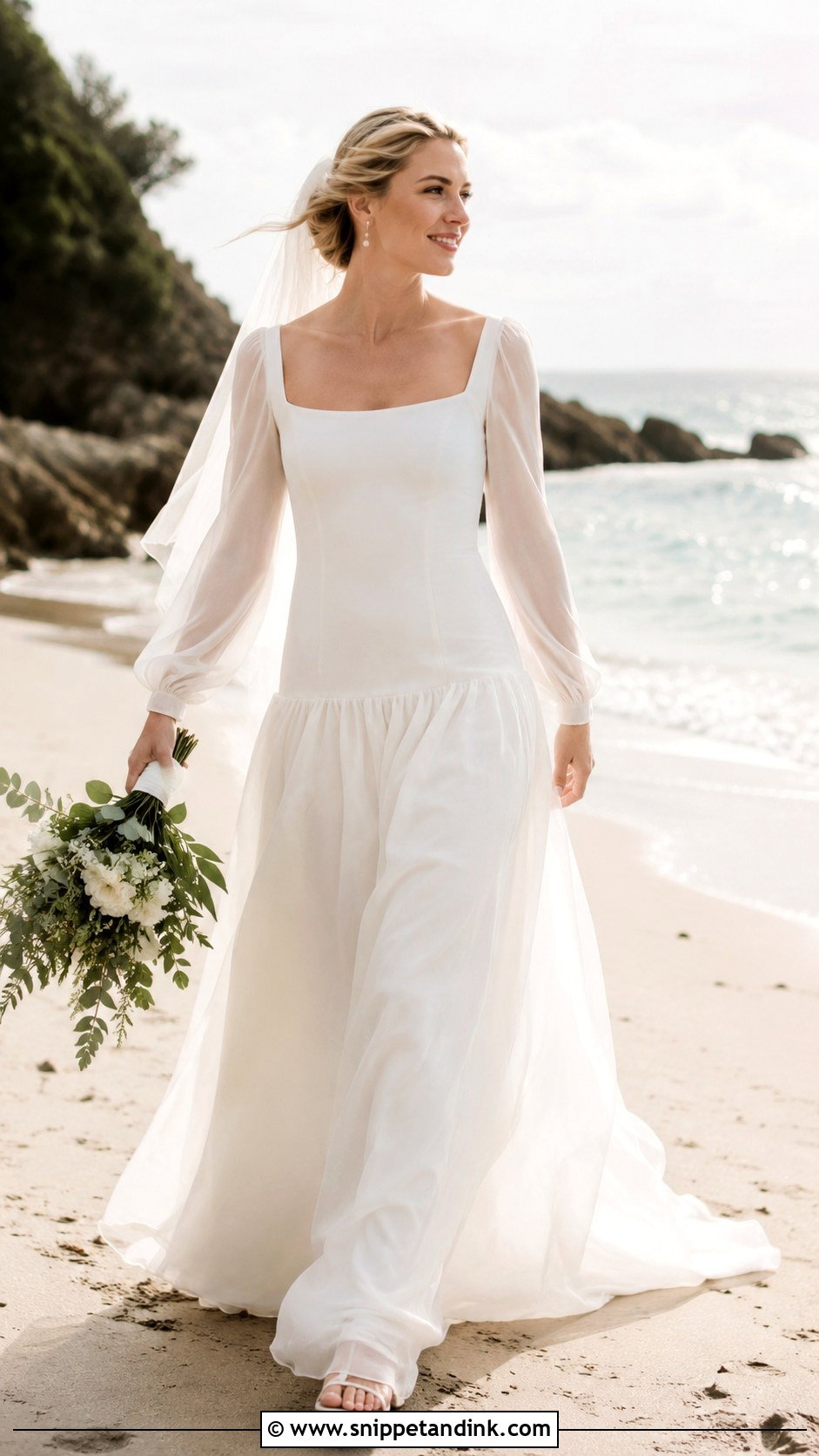 Beach Drop Waist Wedding Dress With Lightweight Sleeves - Snippet and Ink - 20 Drop Waist Wedding Dress with Sleeves
