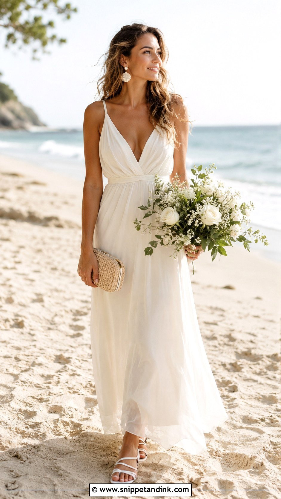 Beach Elopement Dress With Flat Sandals - Snippet and Ink - 25 Elopement Dresses
