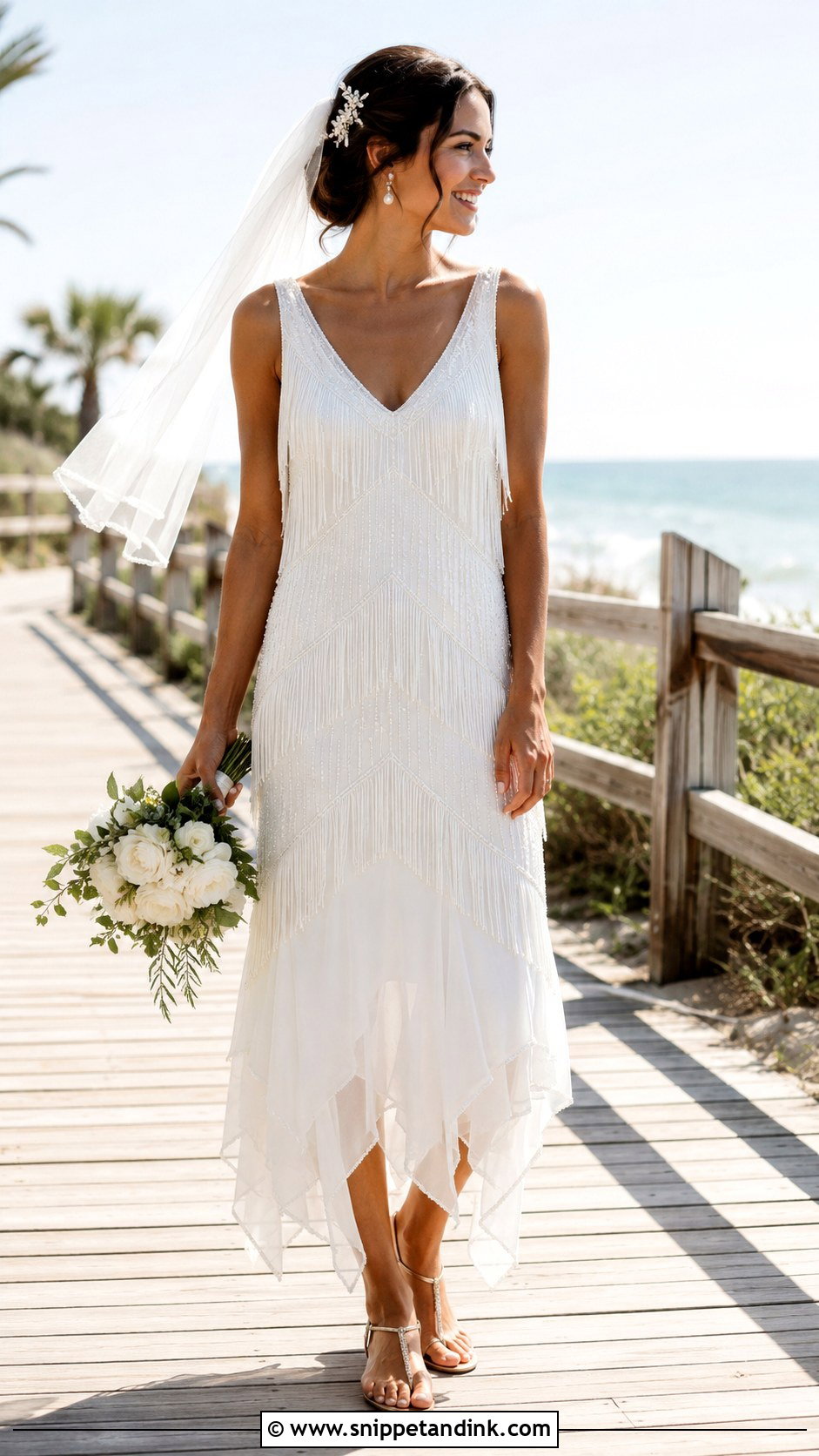 Beach Flapper Wedding Dress With Barely There Sandals - Snippet and Ink - 20 Flapper Wedding Dress Ideas