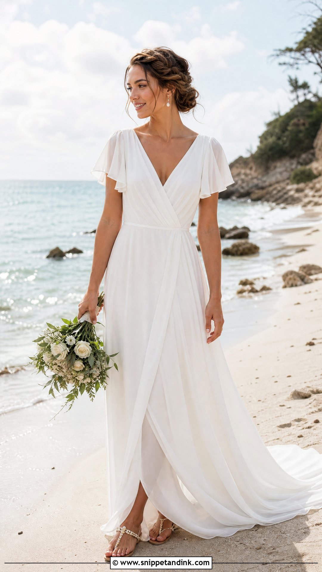 Beach Flutter Sleeve Wedding Dress - Snippet and Ink - 20 Wedding Dress Flutter Sleeves