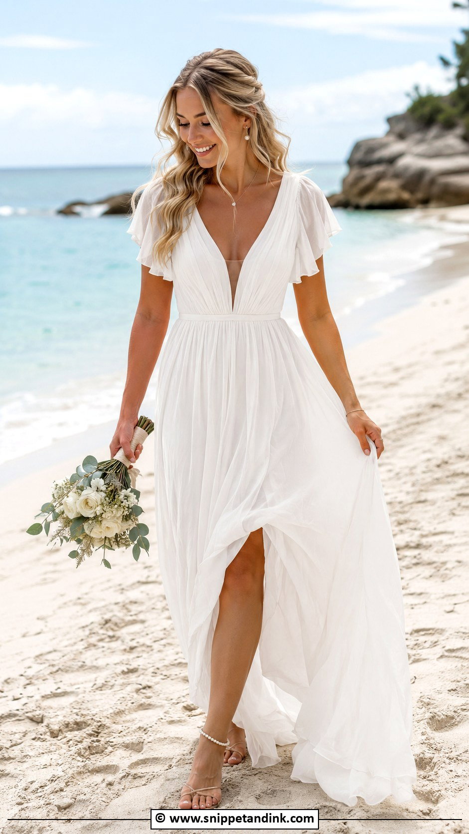 Beach Flutter Sleeve Wedding Dress - Snippet and Ink - 25 Flutter Sleeve Wedding Dress Ideas