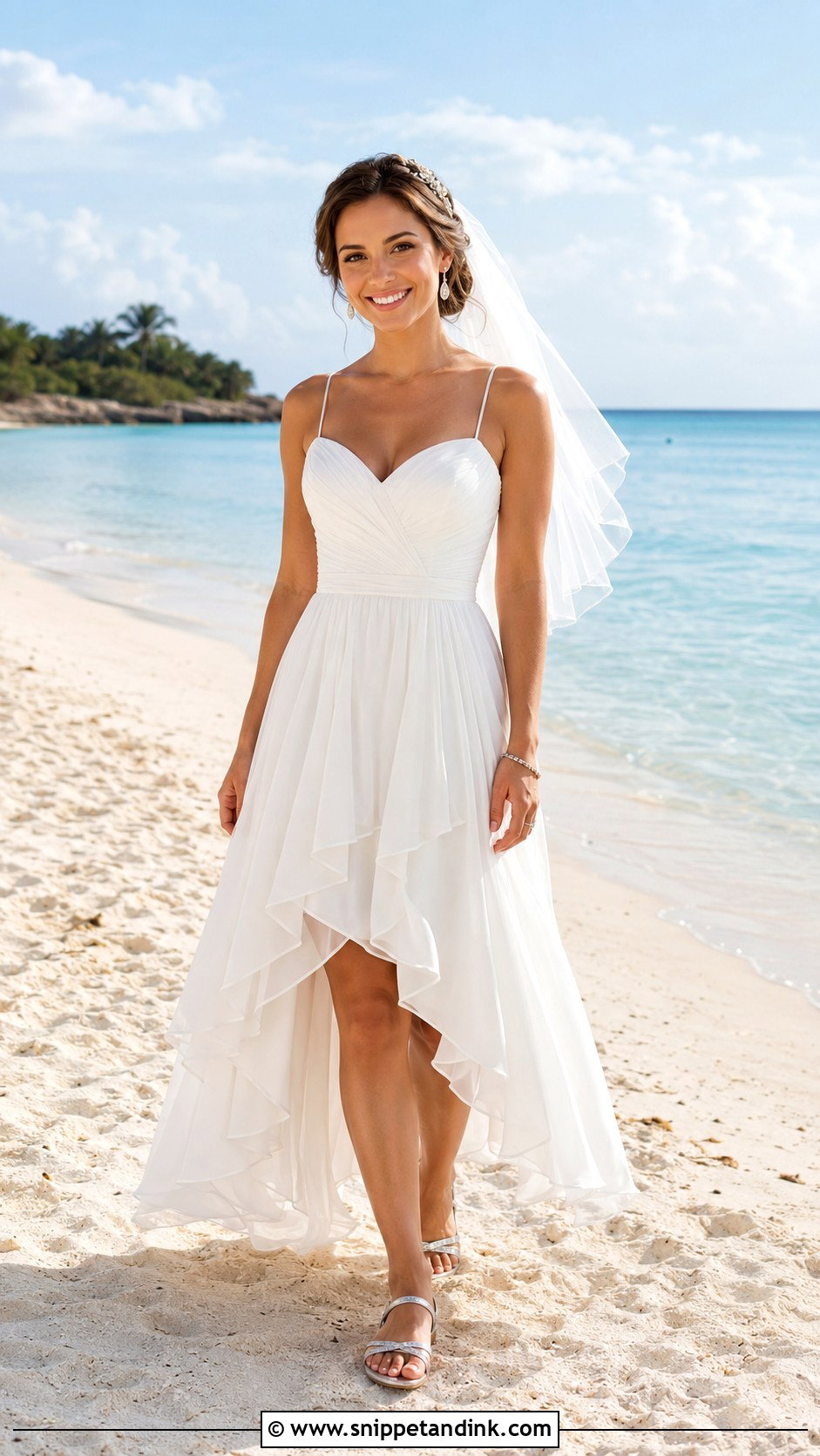 Beach Hi Low Wedding Dress With Flat Sandals - Snippet and Ink - 20 Hi Low Wedding Dress Ideas