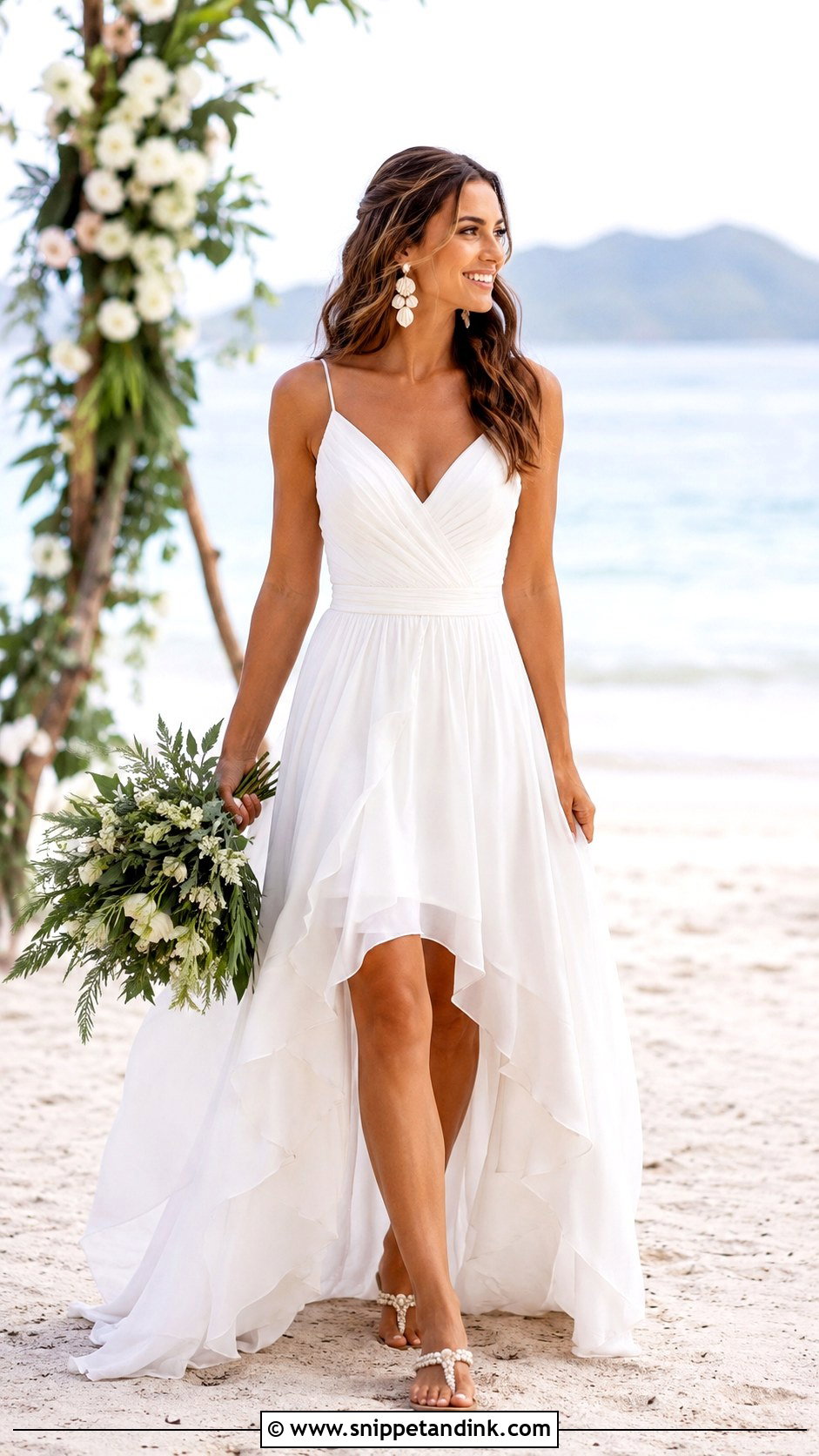 Beach High Low Wedding Dress With Flat Sandals - Snippet and Ink - 25 High Low Wedding Dress Ideas