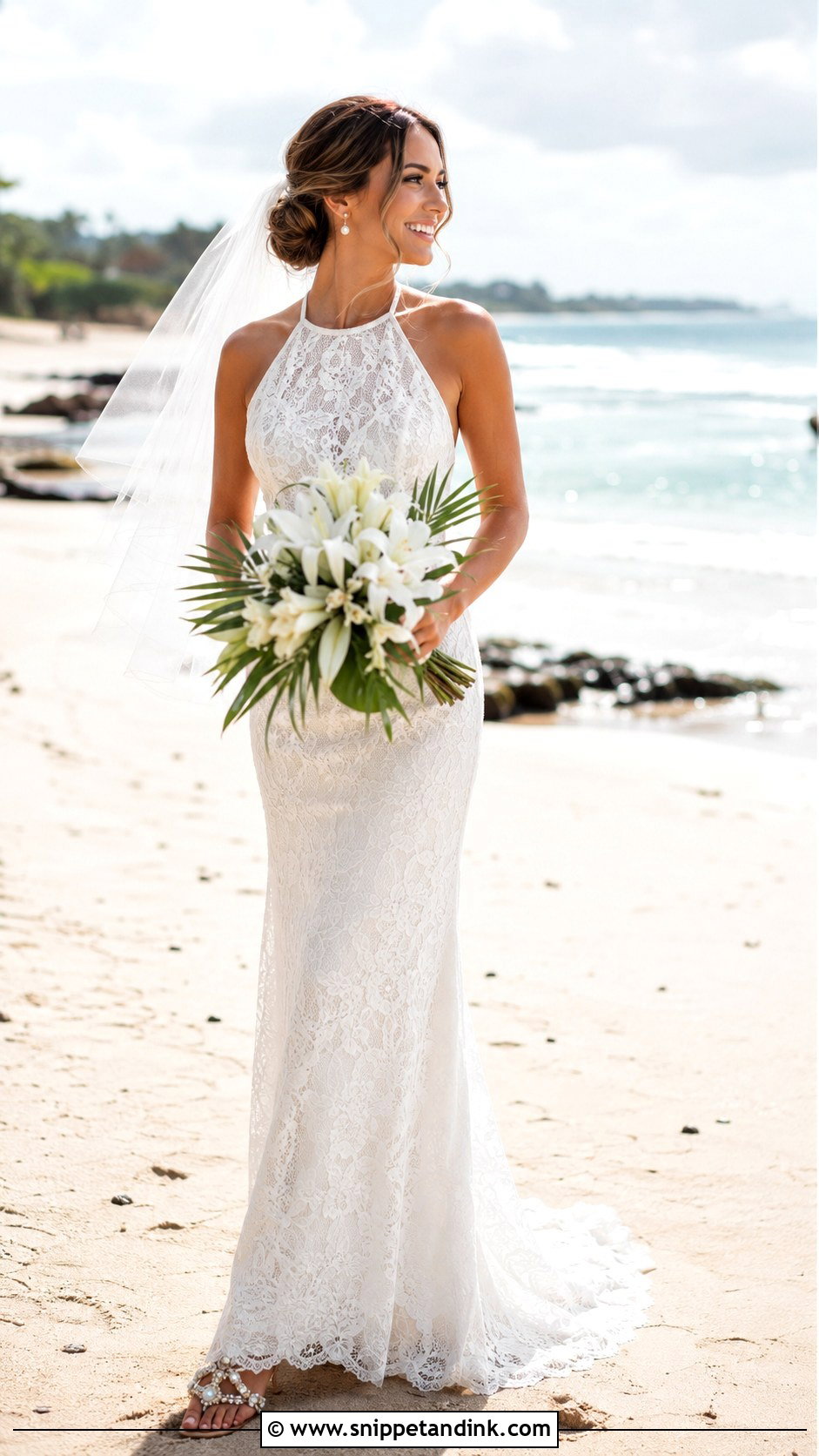 Beach Lace Halter Wedding Dress - Snippet and Ink - 20 Lace Halter Wedding Dress Ideas