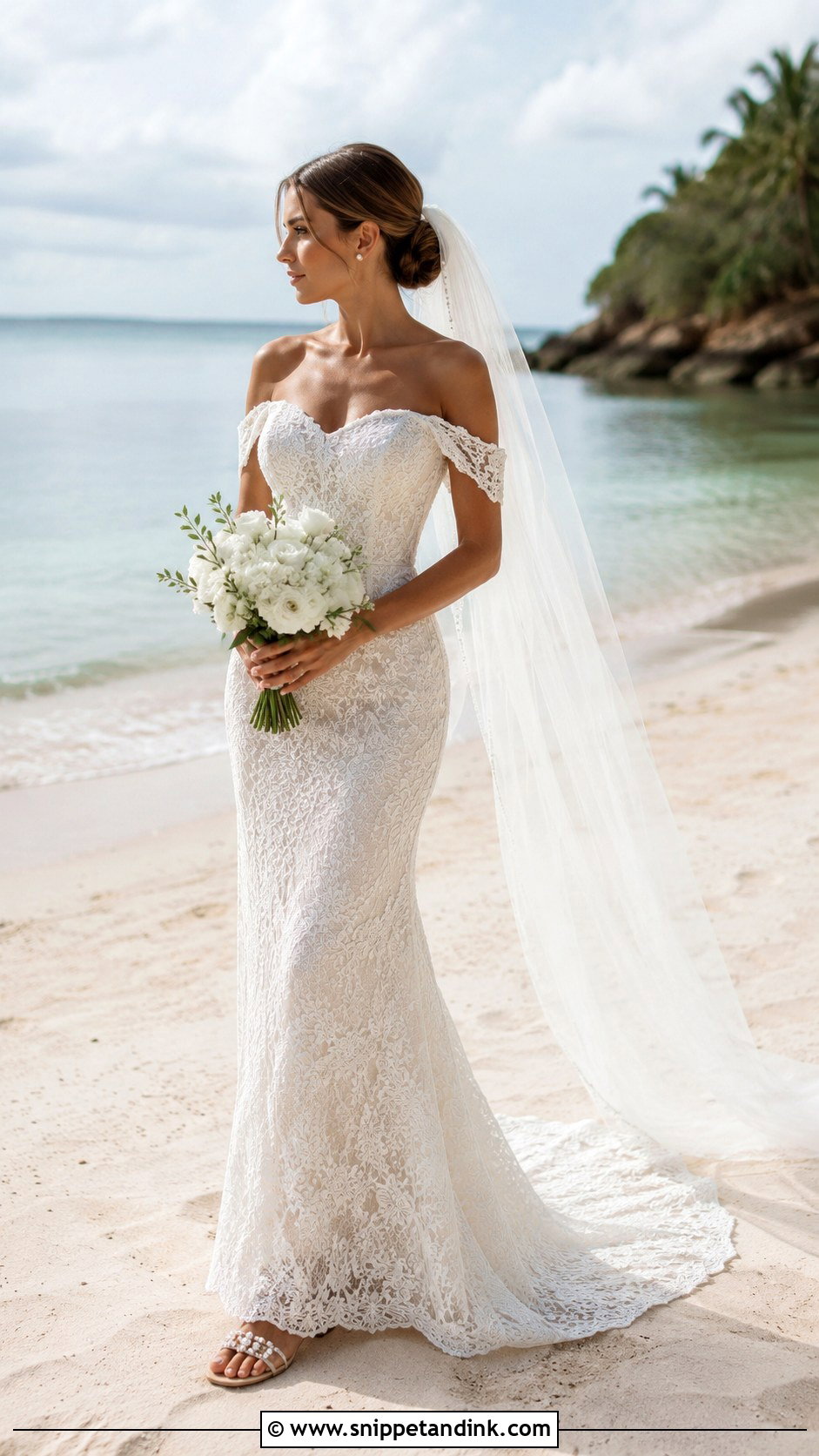 Beach Lace Off Shoulder Wedding Dress - Snippet and Ink - 20 Lace Off Shoulder Wedding Dress Ideas