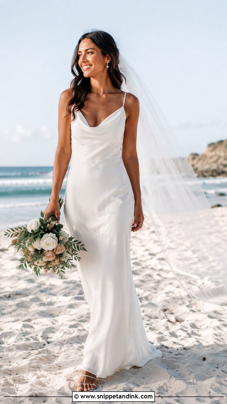 Beach Latina Wedding Dress With Barely There Sandals - Snippet and Ink - 25 Latina Wedding Dress Ideas