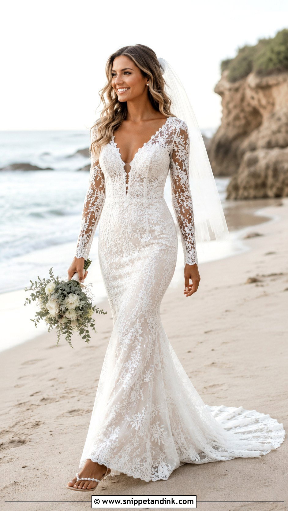Beach Long Sleeve Mermaid Wedding Dress - Snippet and Ink - 25 Long Sleeve Mermaid Wedding Dress Ideas