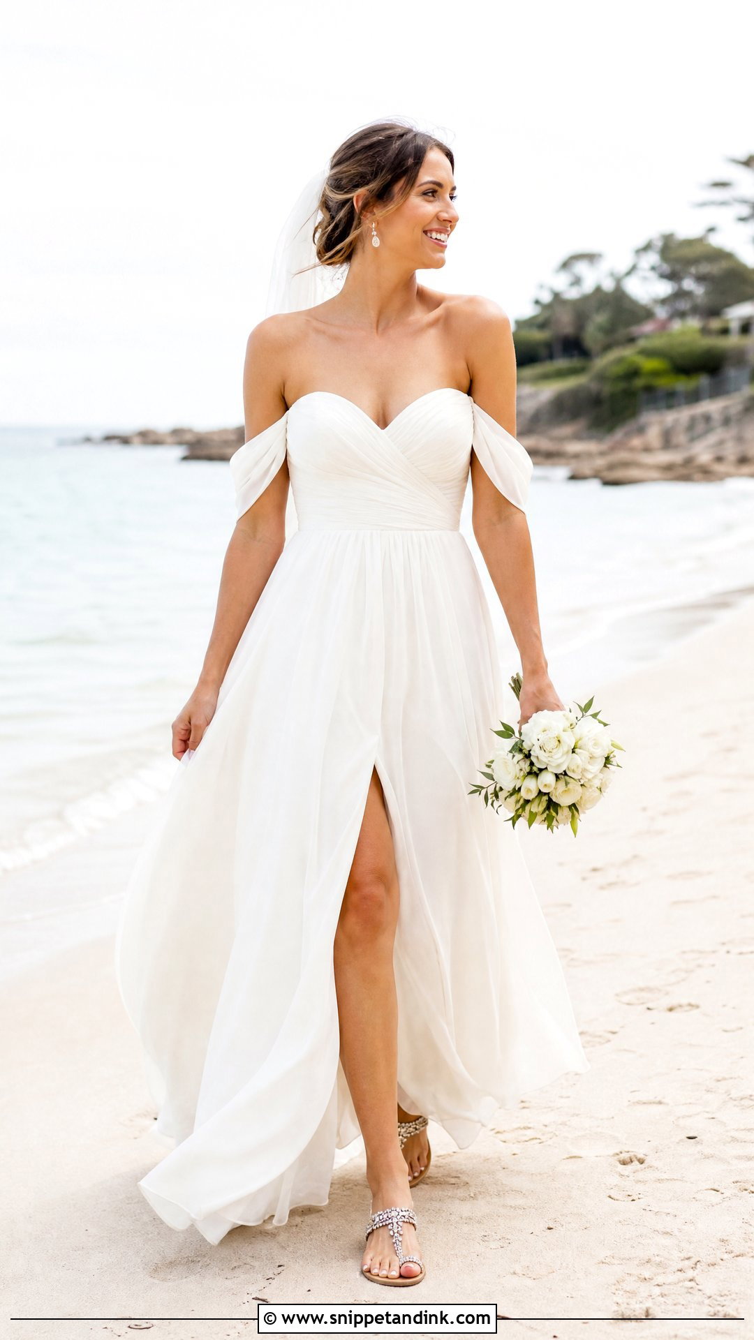 Beach Off the Shoulder Split Sleeve Wedding Dress - Snippet and Ink - 20 Wedding Dress Off the Shoulder Sleeves