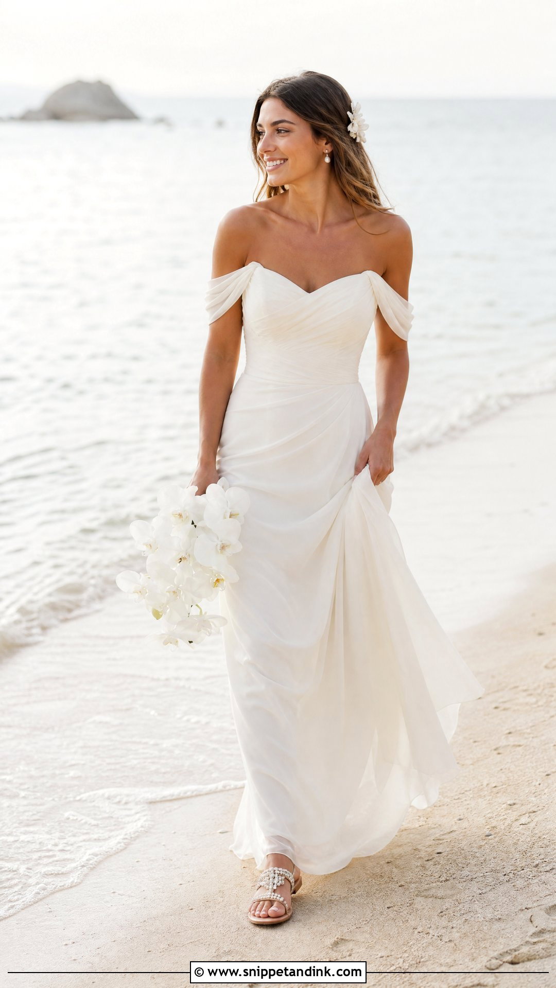 Beach Over the Shoulder Wedding Dress - Snippet and Ink - 20 Over the Shoulder Wedding Dress Ideas