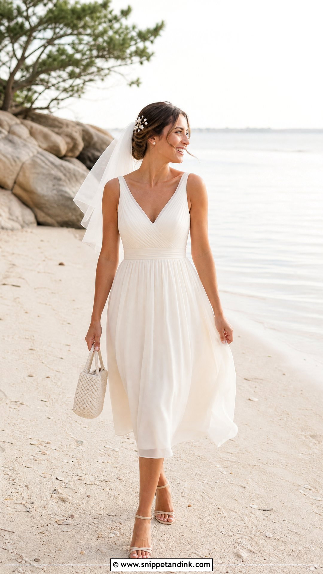 Beach Short Bridal Gown With Flat Sandals - Snippet and Ink - 25 Short Bridal Gown Ideas