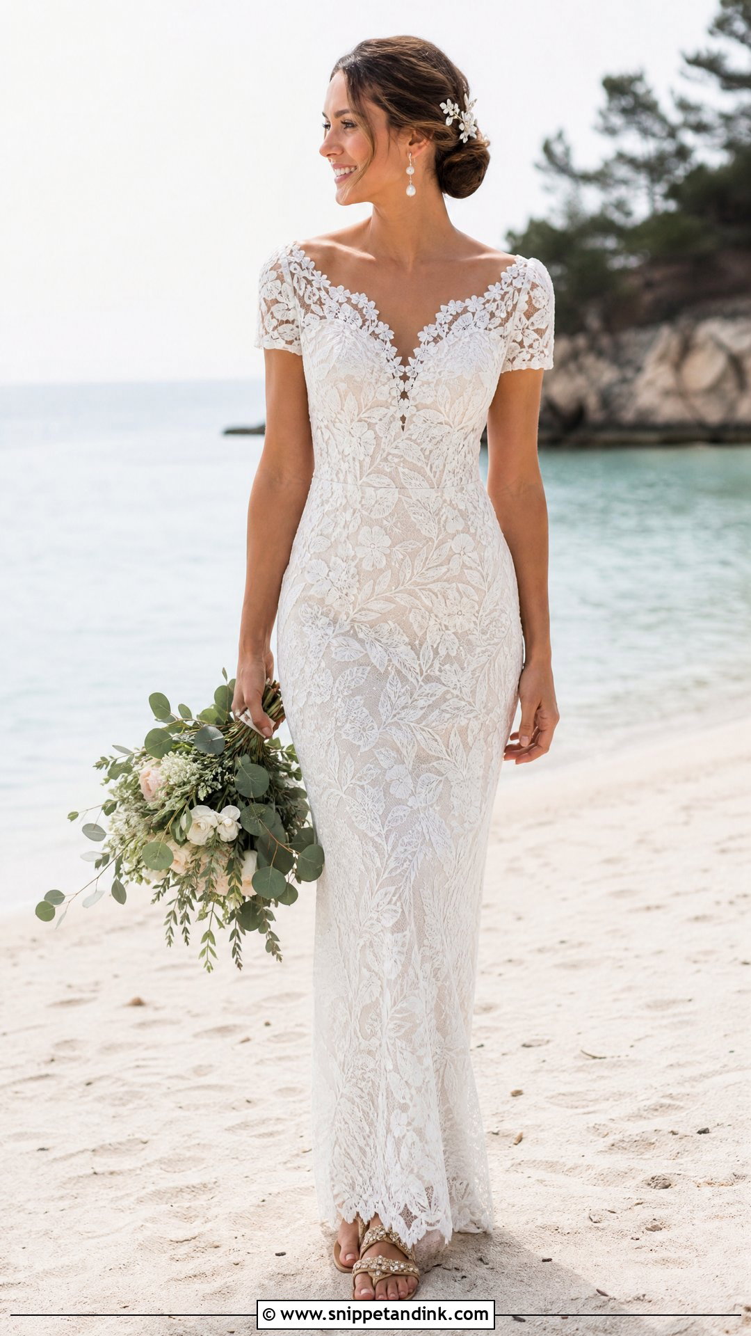 Beach Short Sleeve Lace Wedding Dress - Snippet and Ink - 20 Short Sleeve Lace Wedding Dress Ideas
