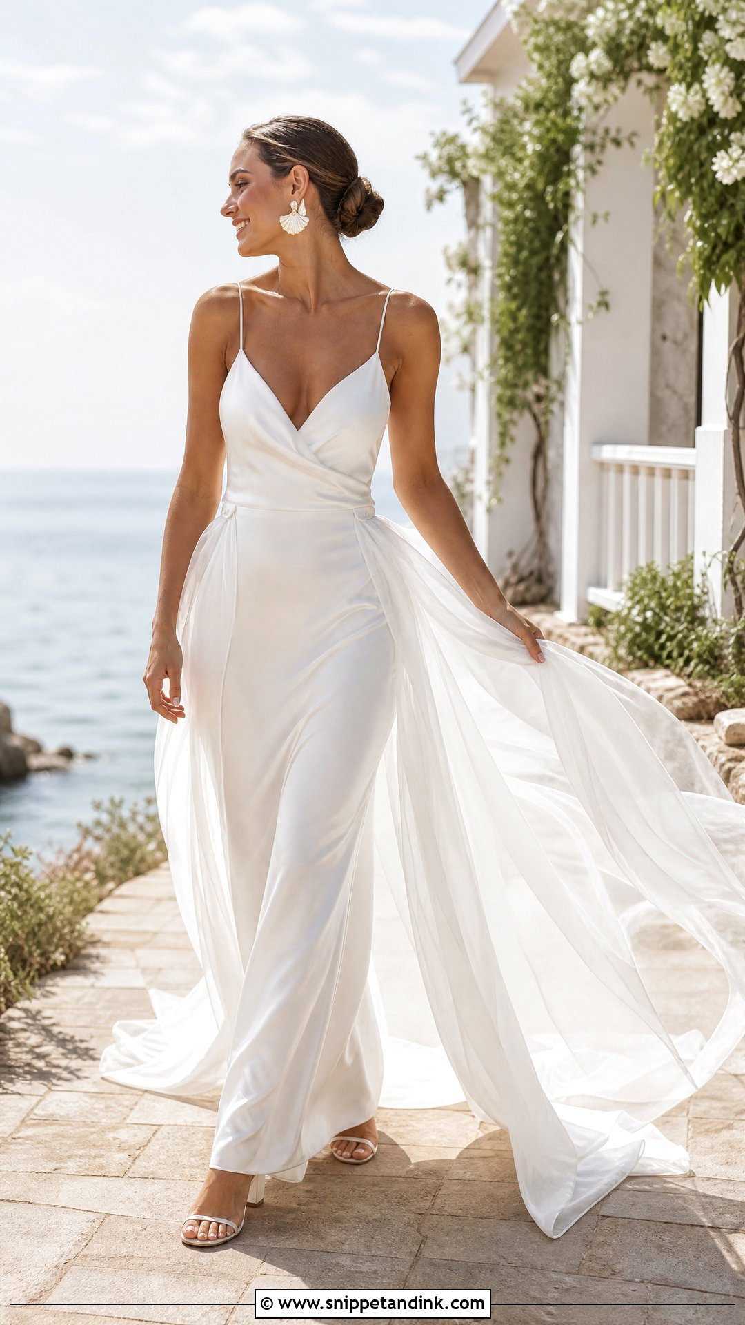 Beach Slip Wedding Dress With Detachable Organza Train - Snippet and Ink - 20 Wedding Dress with Detachable Train Ideas